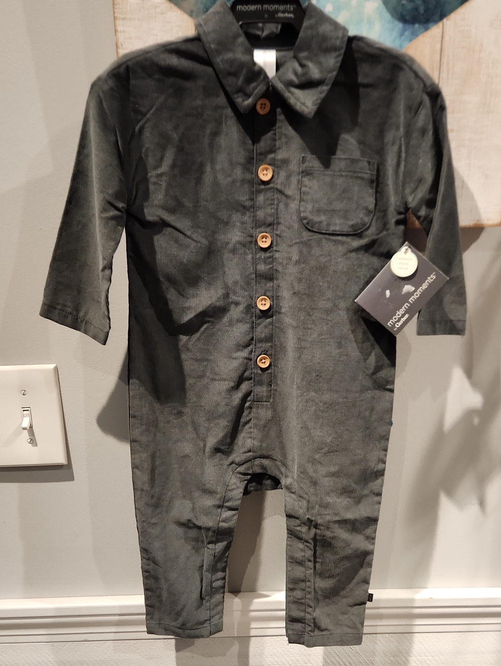 NWT Modern Moments Olive Green Corduroy Baby Jumpsuit Sz 18M